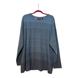 Isaac Mizrahi Blue and Gray Long Sleeve Striped Tee